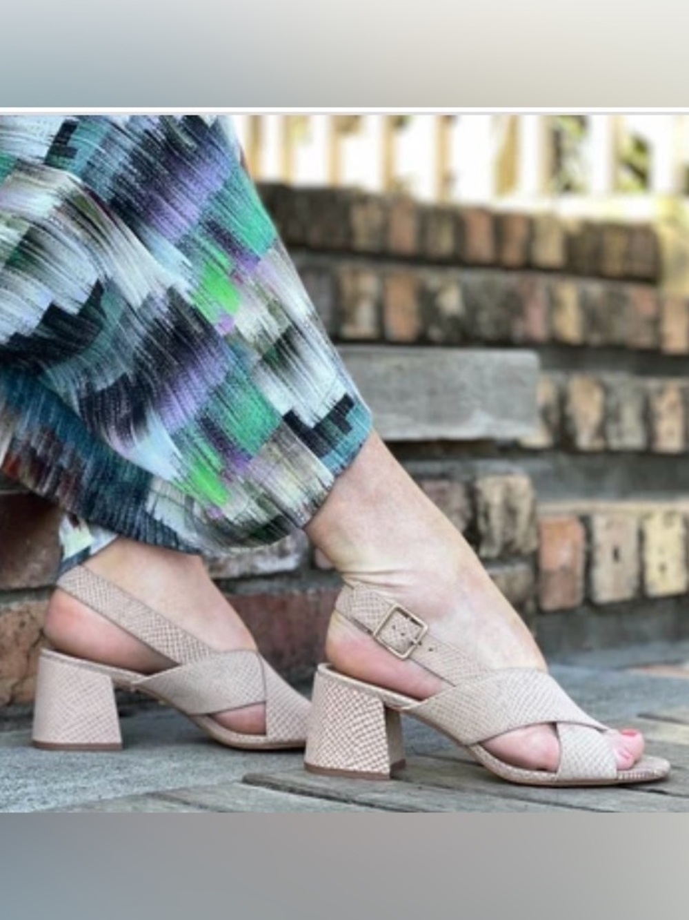 Carrano Women's Beige Textured Slingback Block Heels - Neutral Sandals